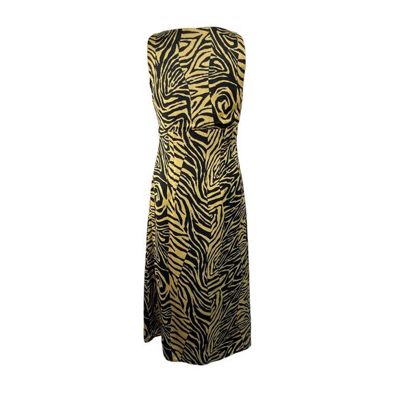 Lost + Wander Helena Sleeveless Black Tan Tiger V-Neck Midi Dress Small NWT - Picture 3 of 15